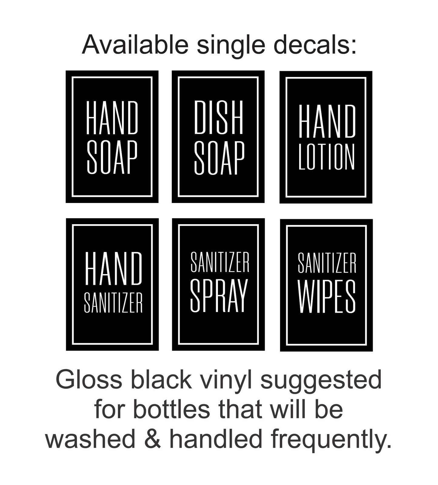 DECAL SETS: Soaps, Sanitizers, Lotion, Sugars & Syrup